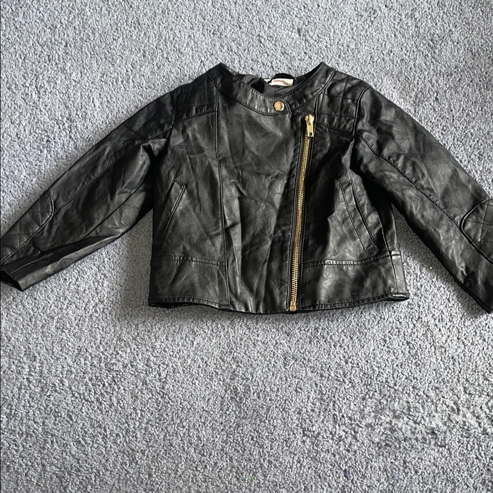 H&M Kids Black Faux Leather Moto Jacket with Asymmetrical Zipper